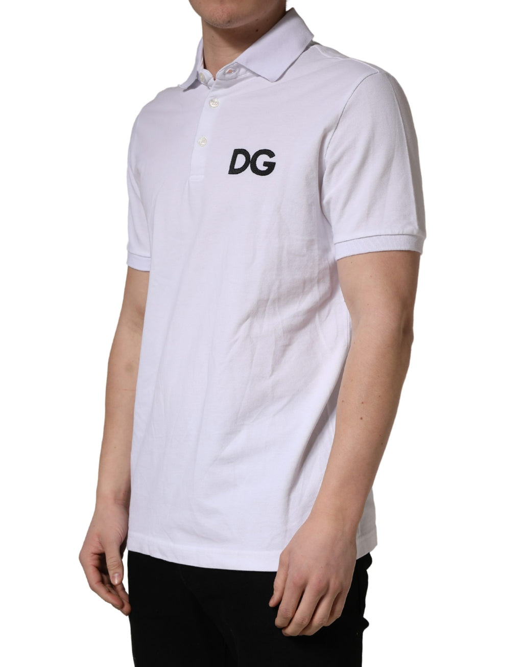White Logo Embroidered Cotton Polo T-shirt