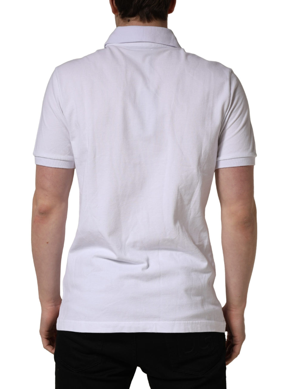 White Logo Embroidered Cotton Polo T-shirt