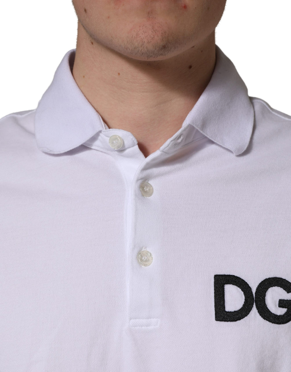 White Logo Embroidered Cotton Polo T-shirt