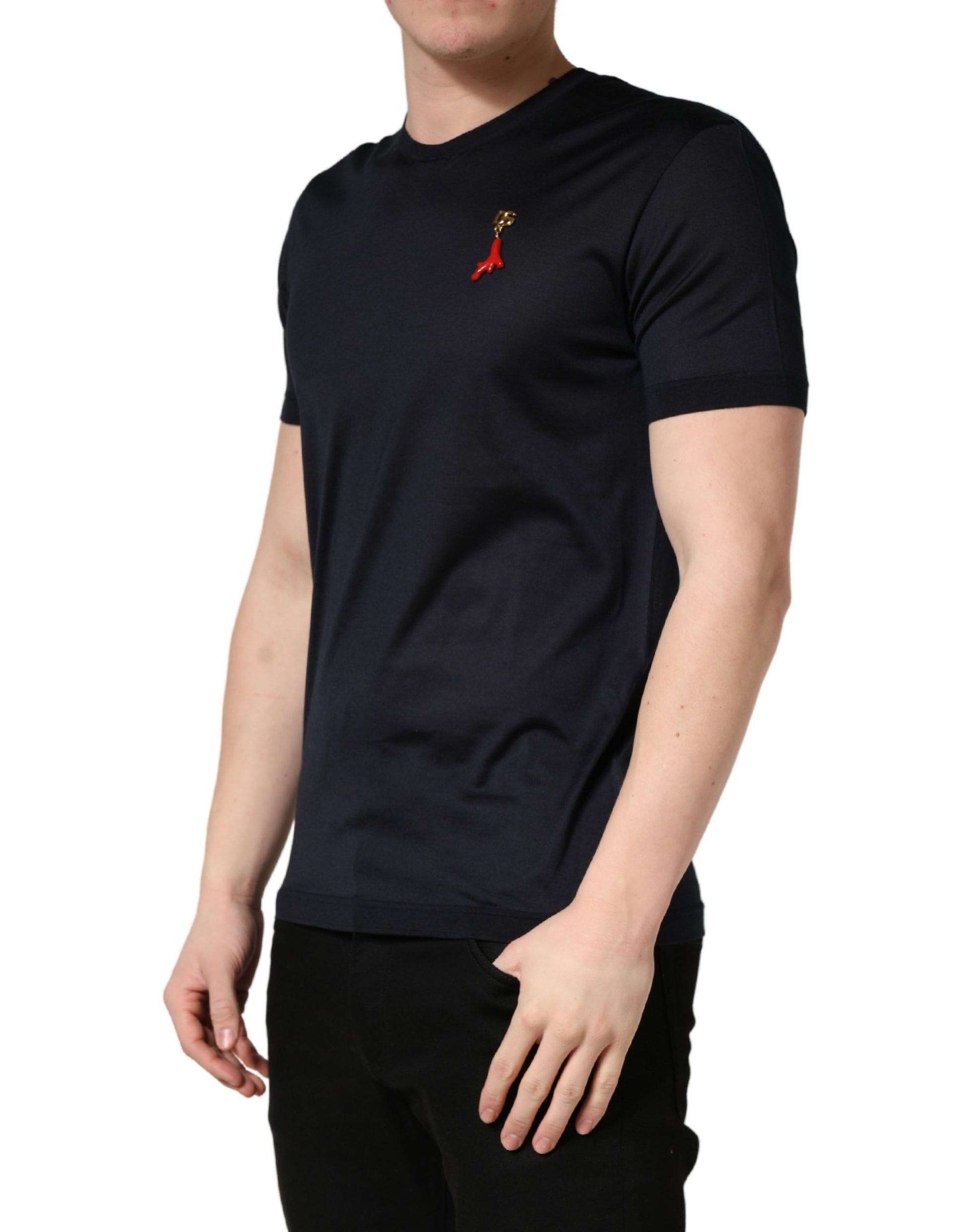 Dark Blue DG Logo Silk Men Crew Neck T-shirt