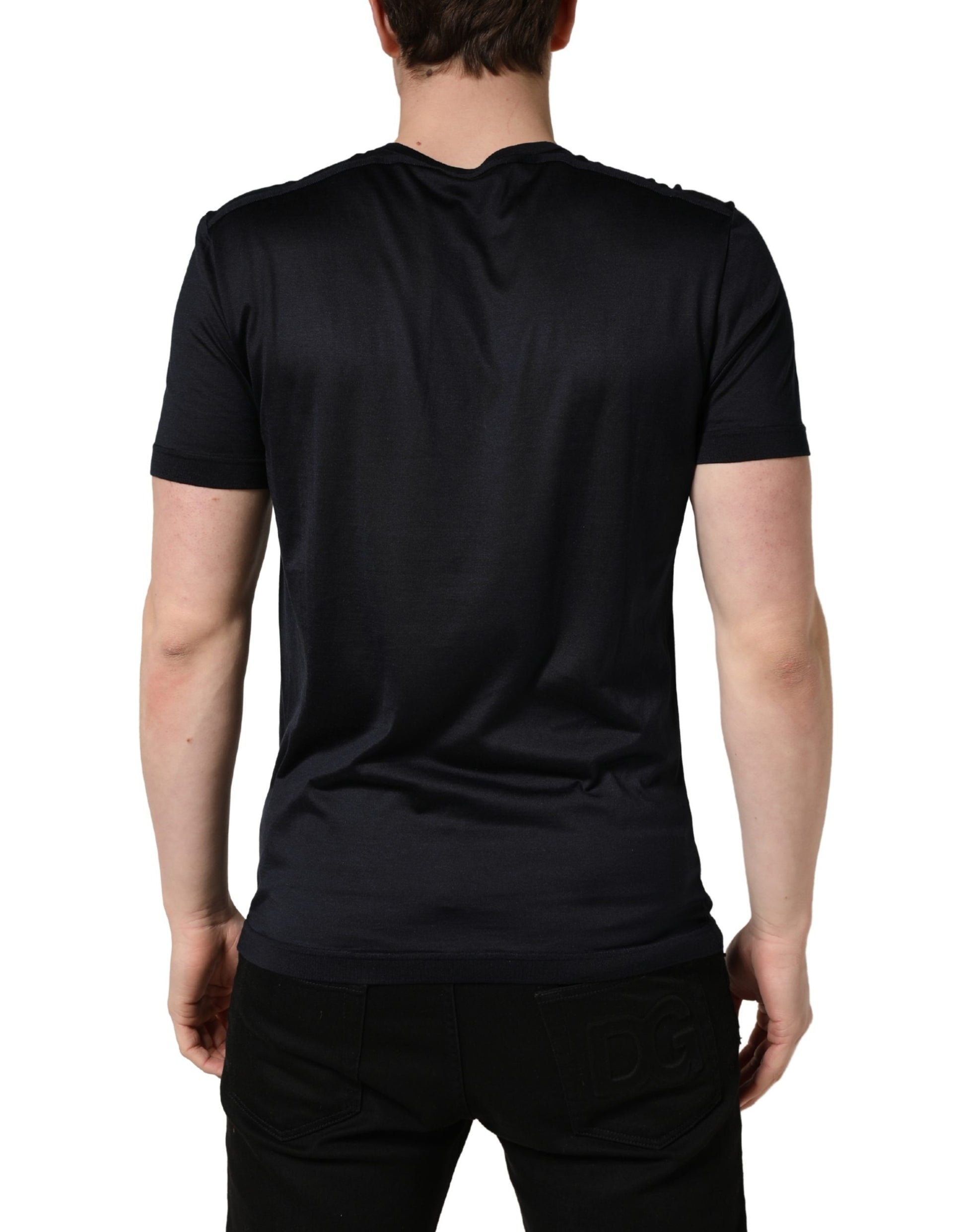 Dark Blue DG Logo Silk Men Crew Neck T-shirt
