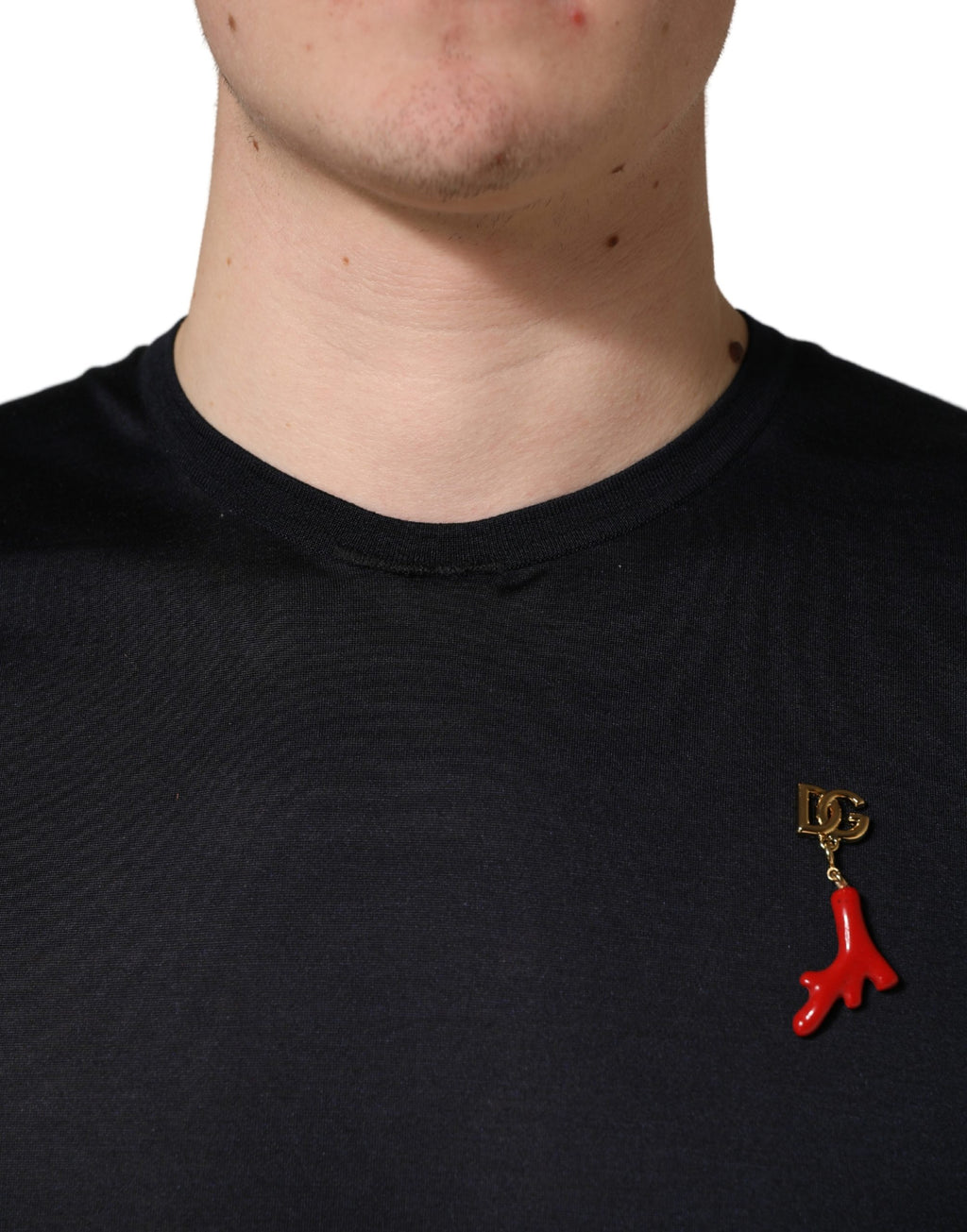 Dark Blue DG Logo Silk Men Crew Neck T-shirt