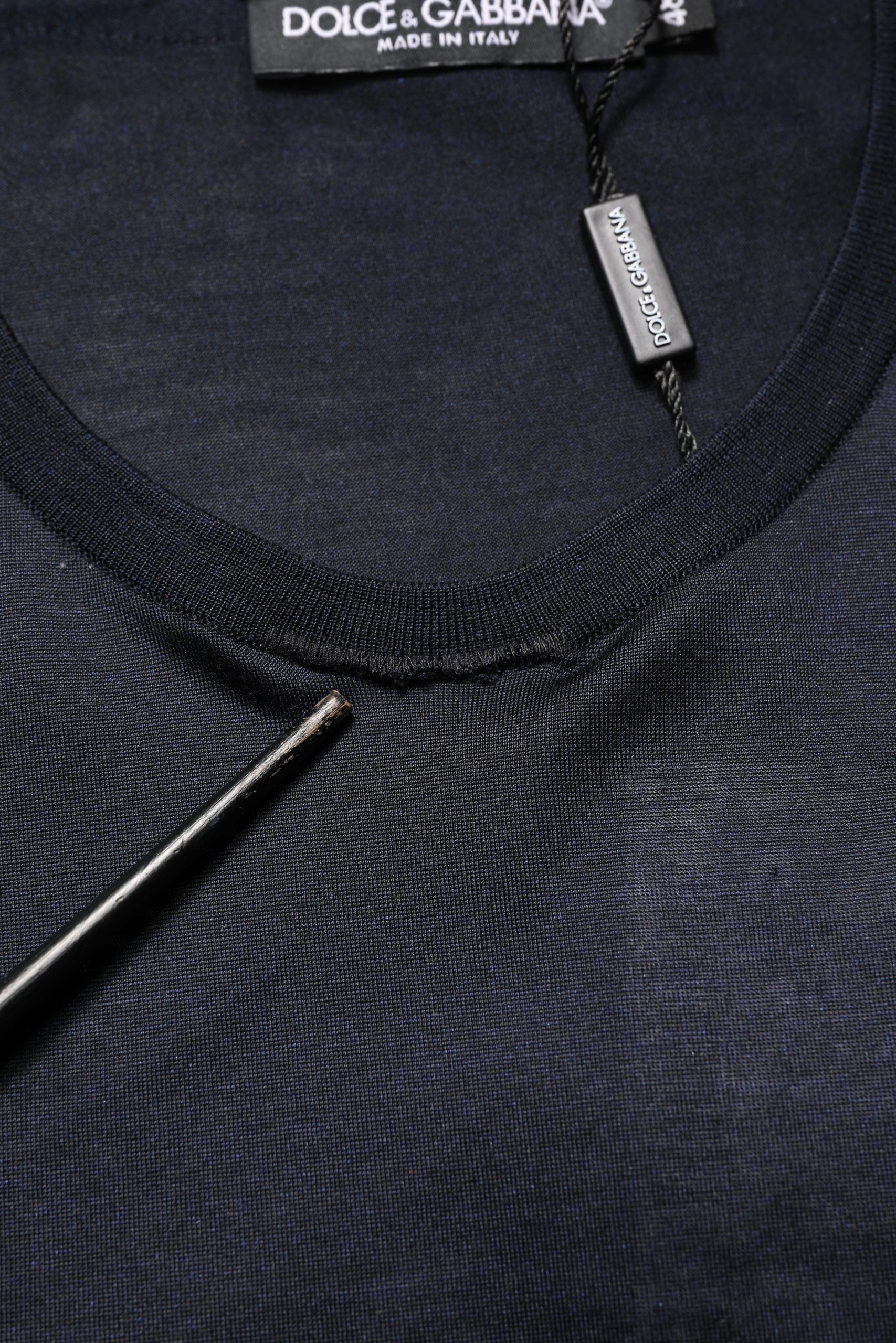 Dark Blue DG Logo Silk Men Crew Neck T-shirt