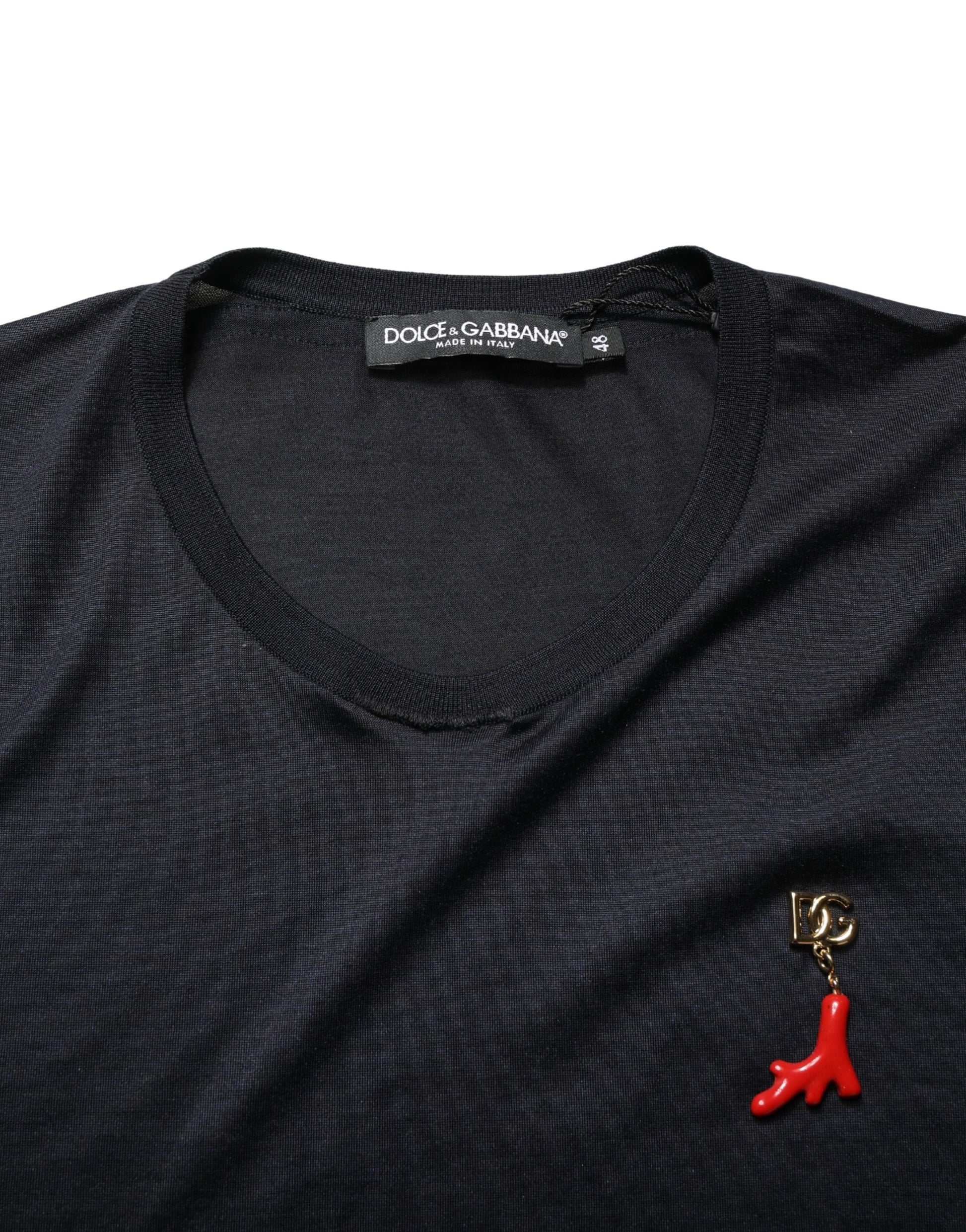 Dark Blue DG Logo Silk Men Crew Neck T-shirt