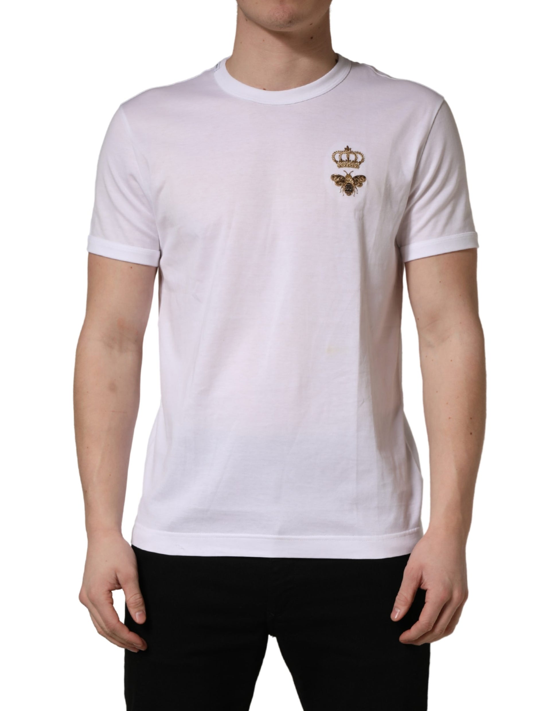White Bee Crown Embroidery Cotton Men T-shirt