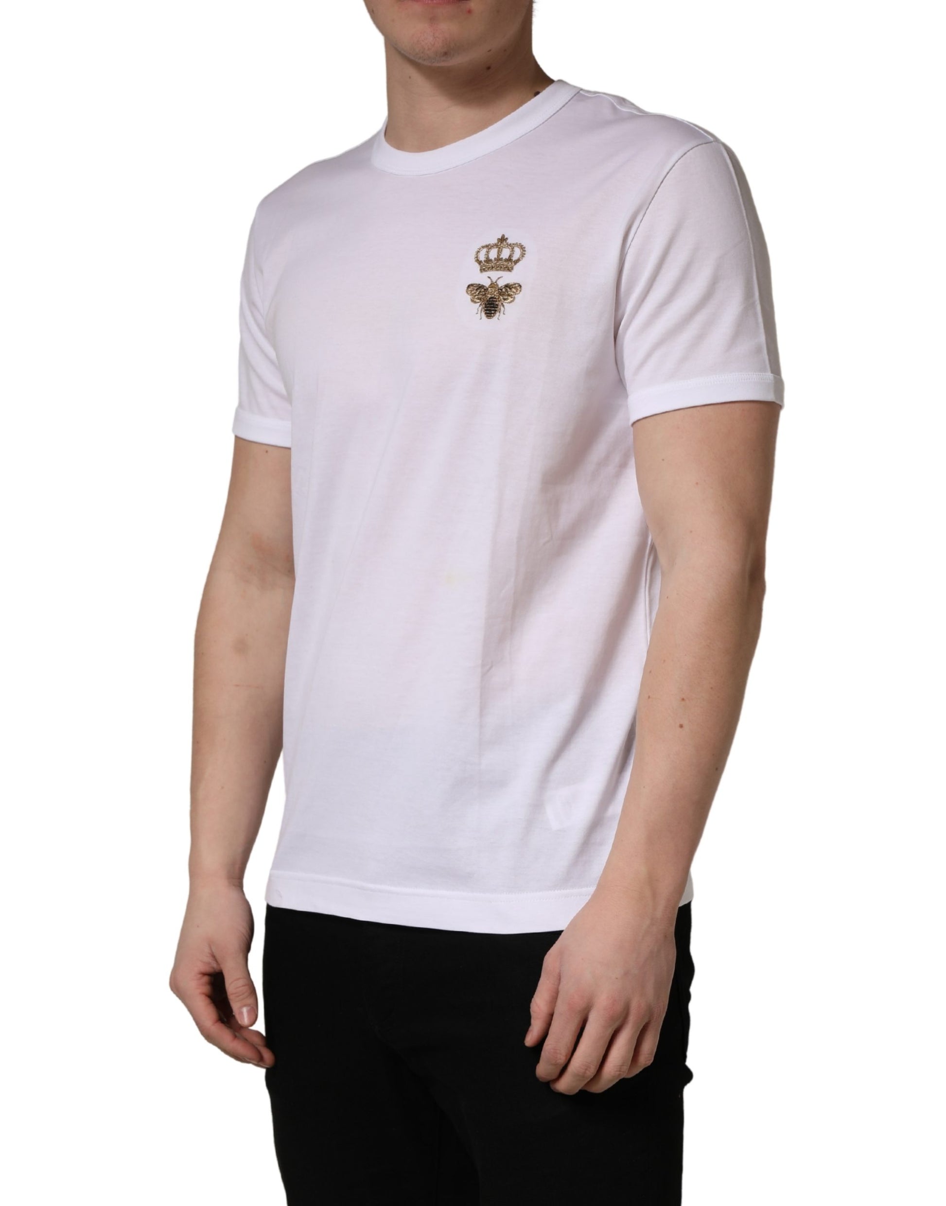 White Bee Crown Embroidery Cotton Men T-shirt