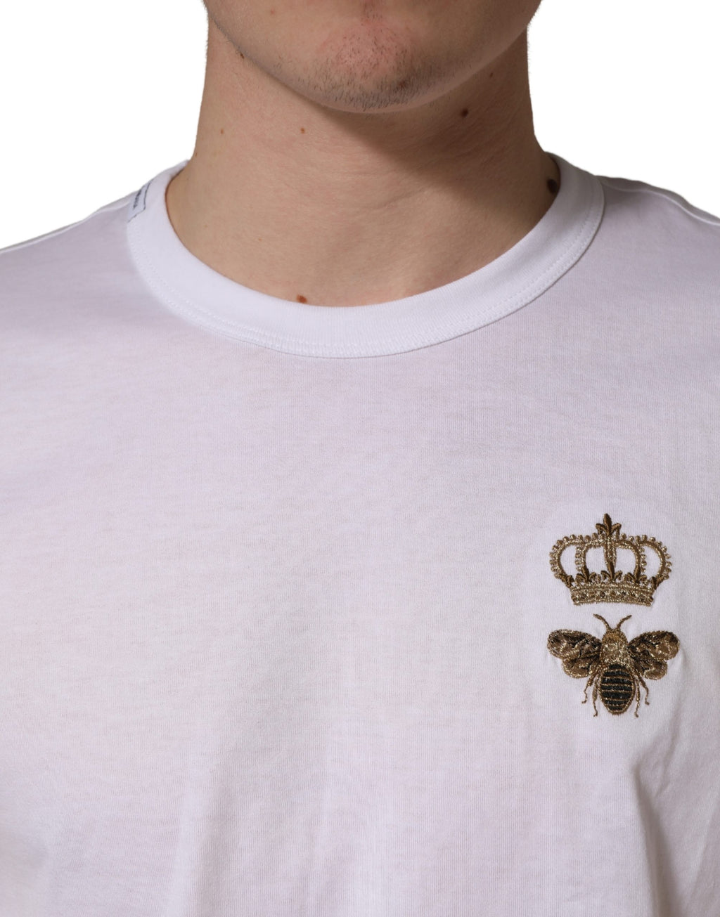 White Bee Crown Embroidery Cotton Men T-shirt