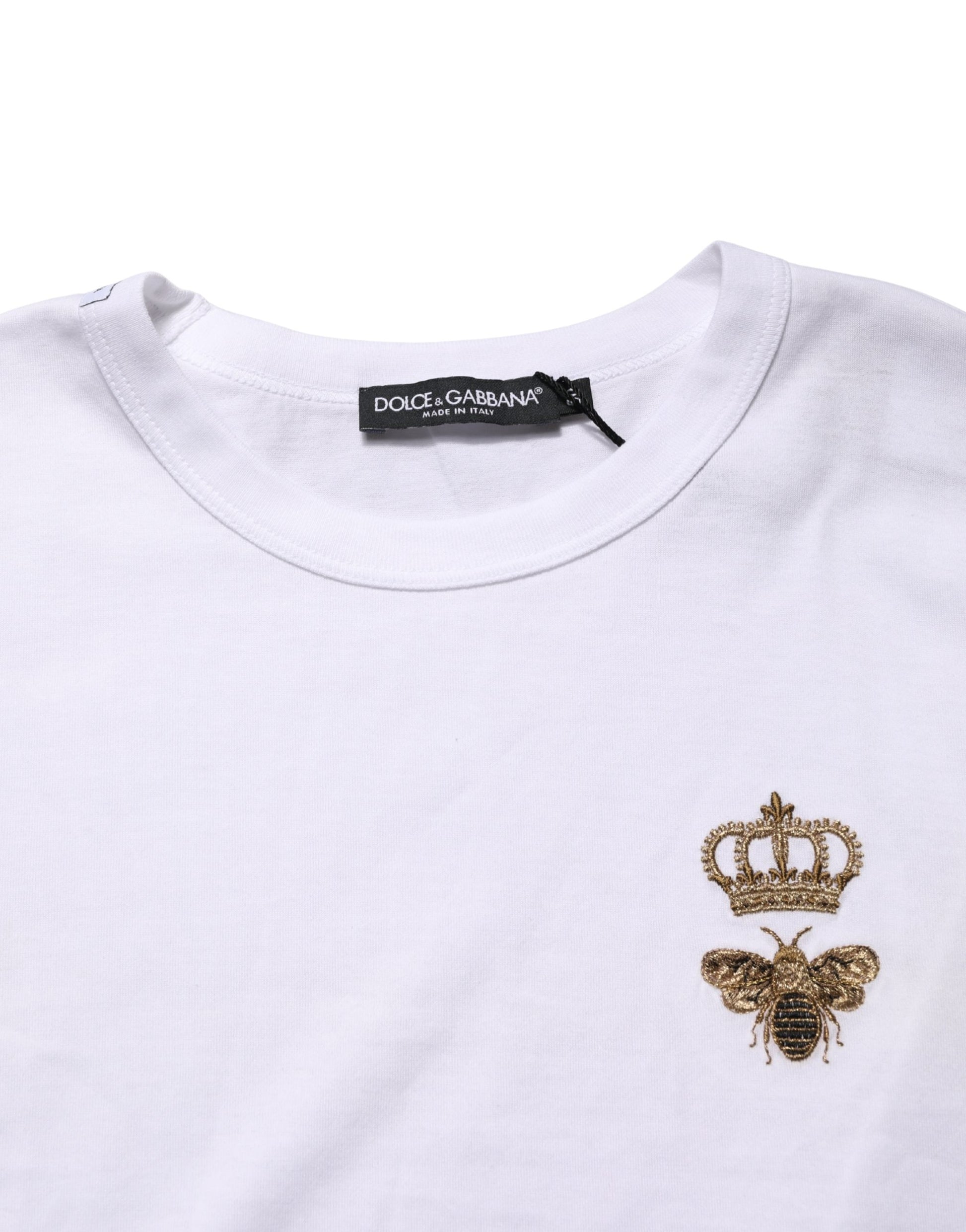 White Bee Crown Embroidery Cotton Men T-shirt