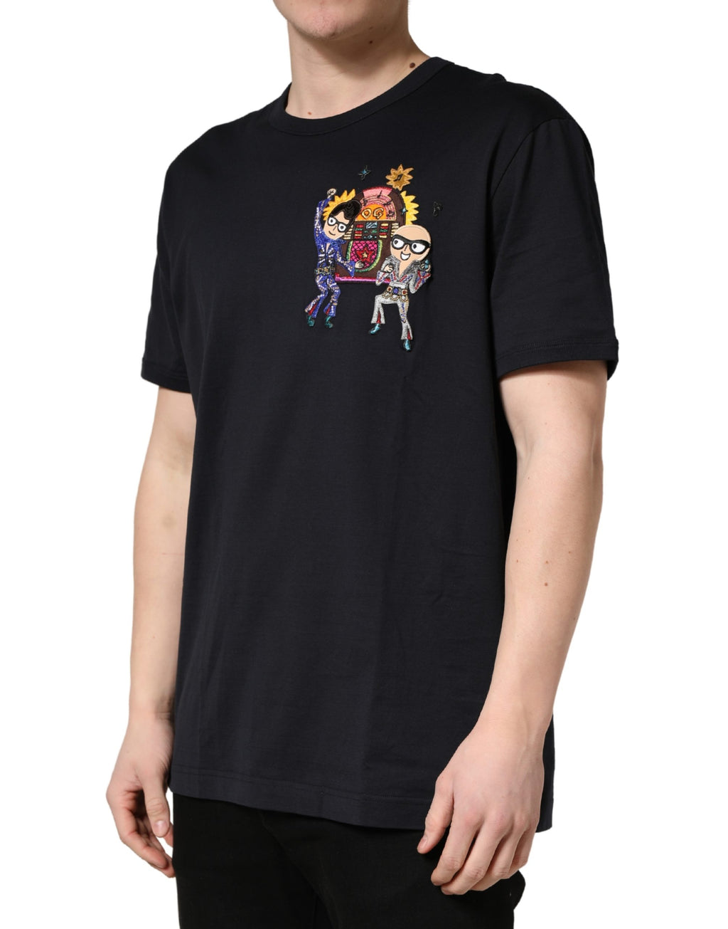 Black #DGFAMILY Patch Men Crew Neck T-shirt