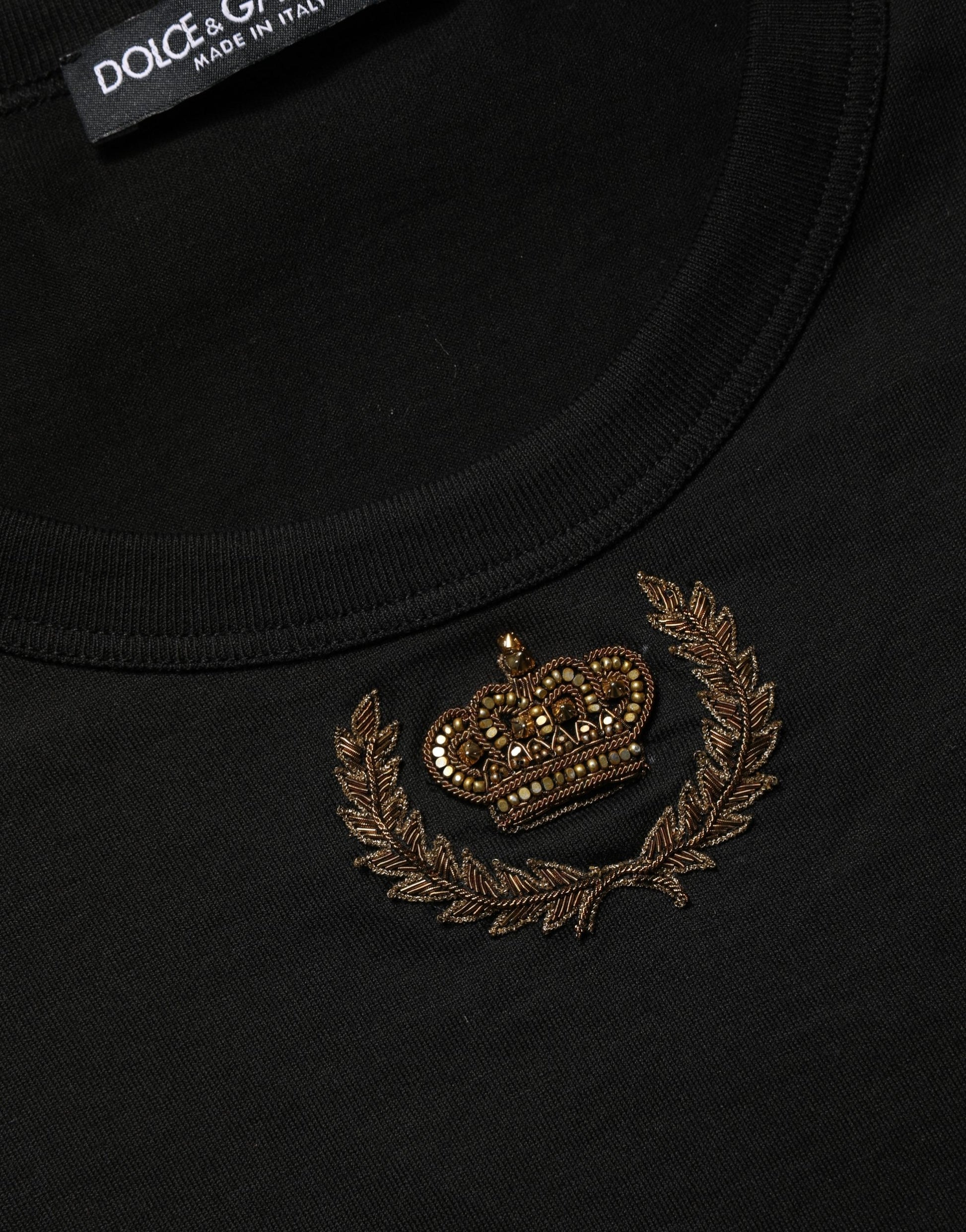 Black Crown Embroidery Men Crew Neck  T-shirt