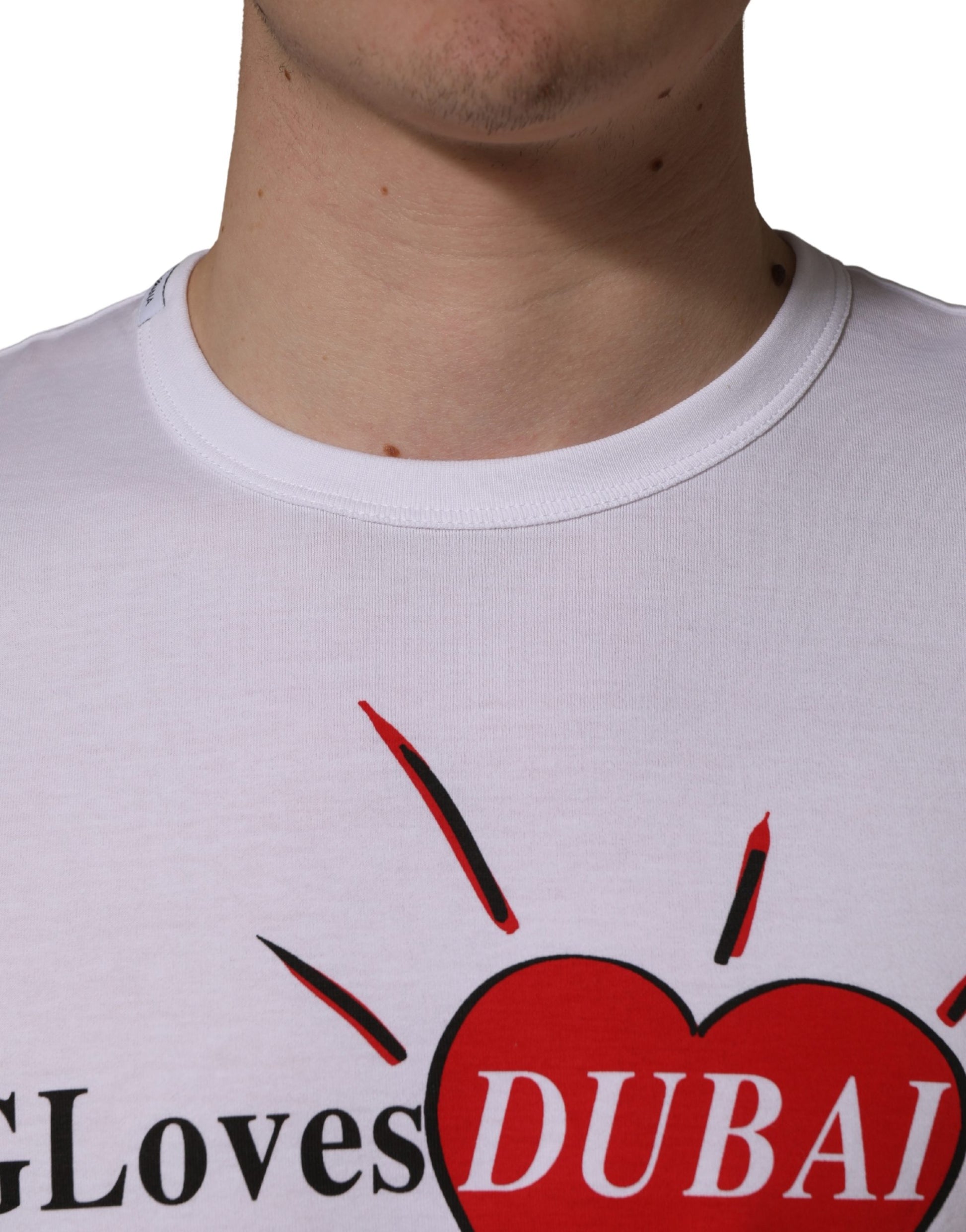 White #DGLovesDUBAI Cotton Crew Neck T-shirt