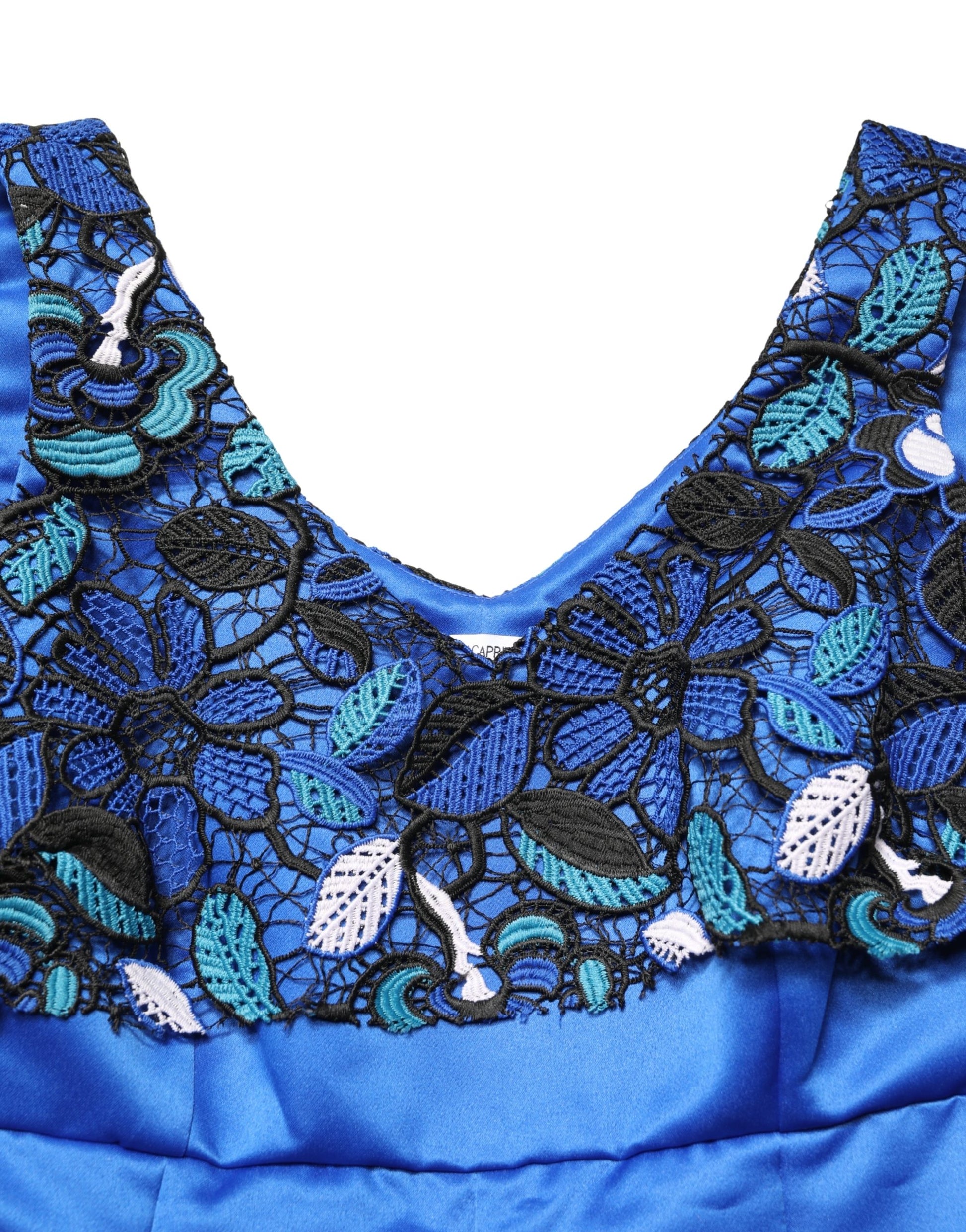 Royal Blue Floral Lace Sleeveless Long Gown Dress