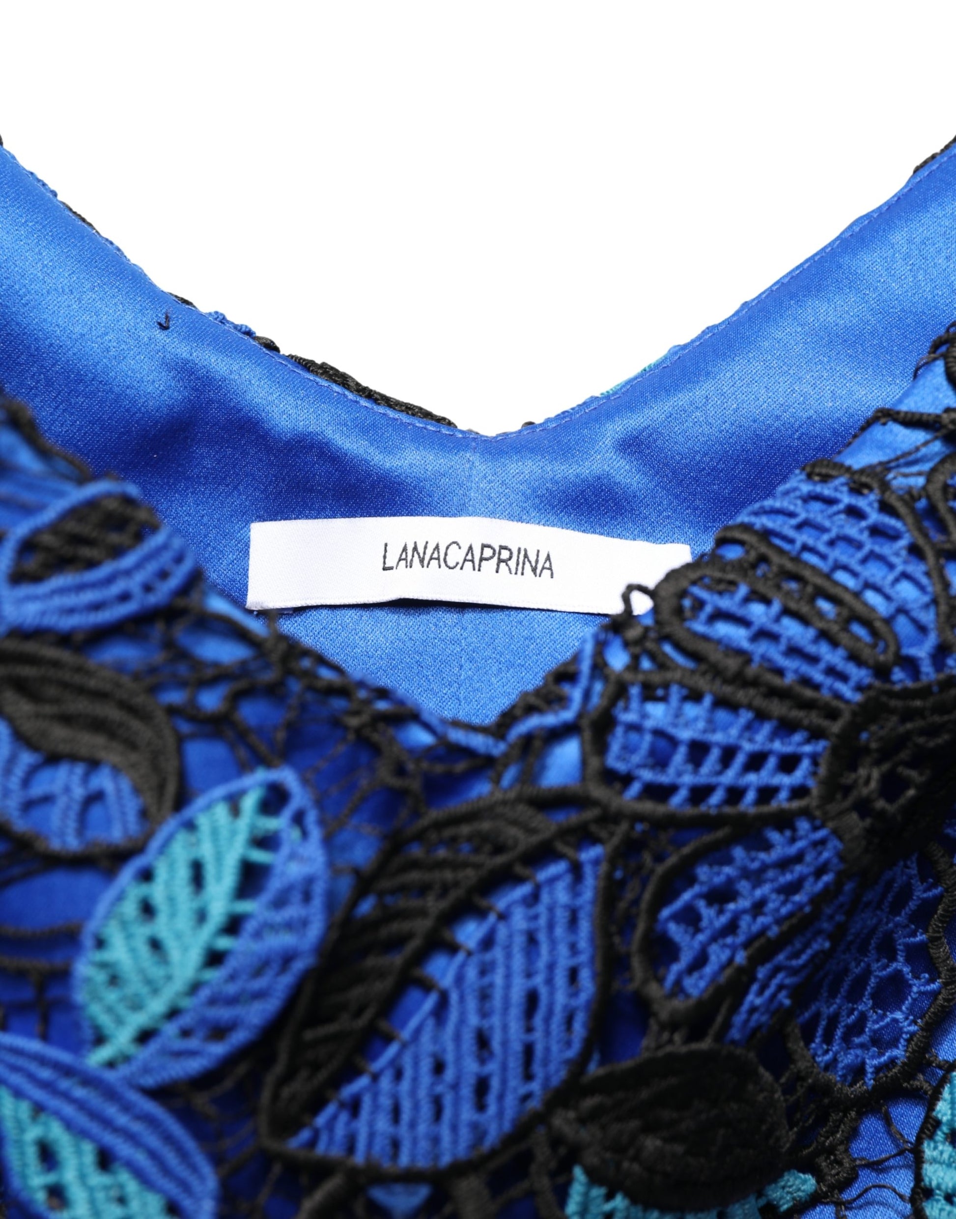 Royal Blue Floral Lace Sleeveless Long Gown Dress