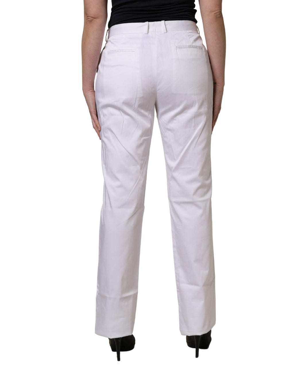 White Mid Waist Straight Chino Women Trouser Pants