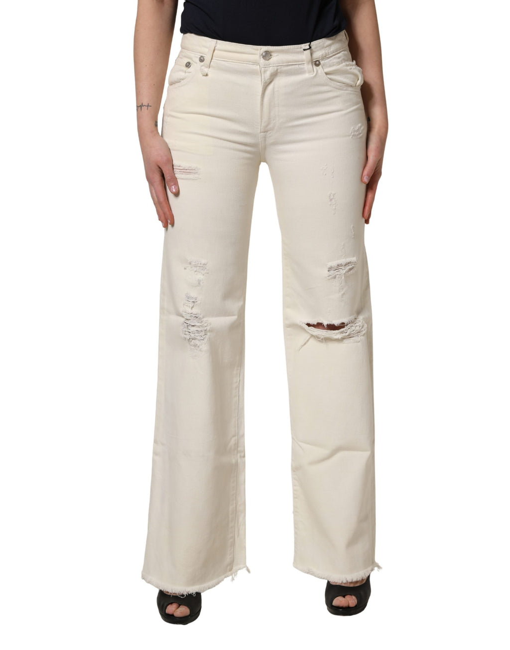 Mid Waisted Bootcut Tattered Denim Trouser Jeans