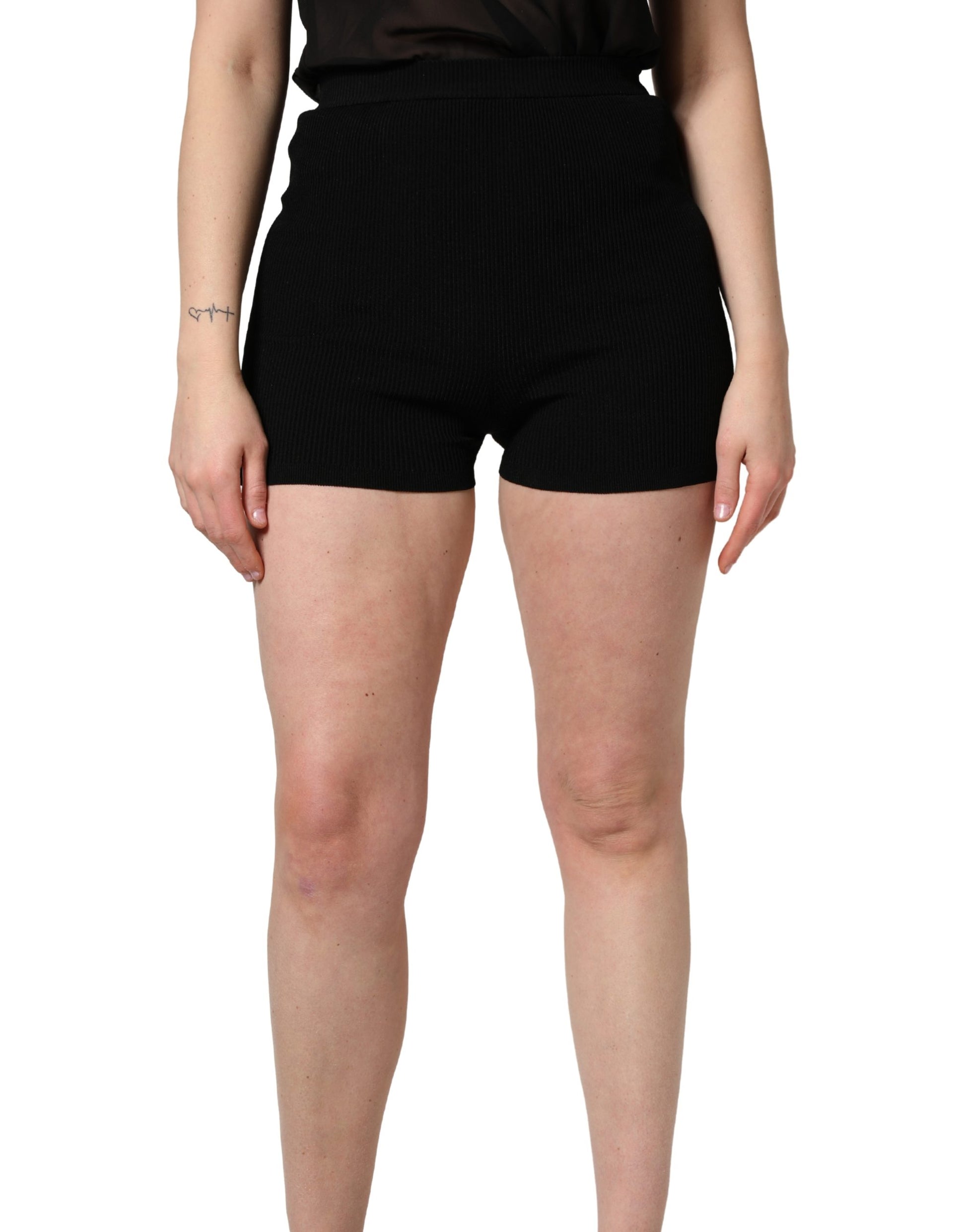 Black Viscose High Waisted Hot Pants Shorts