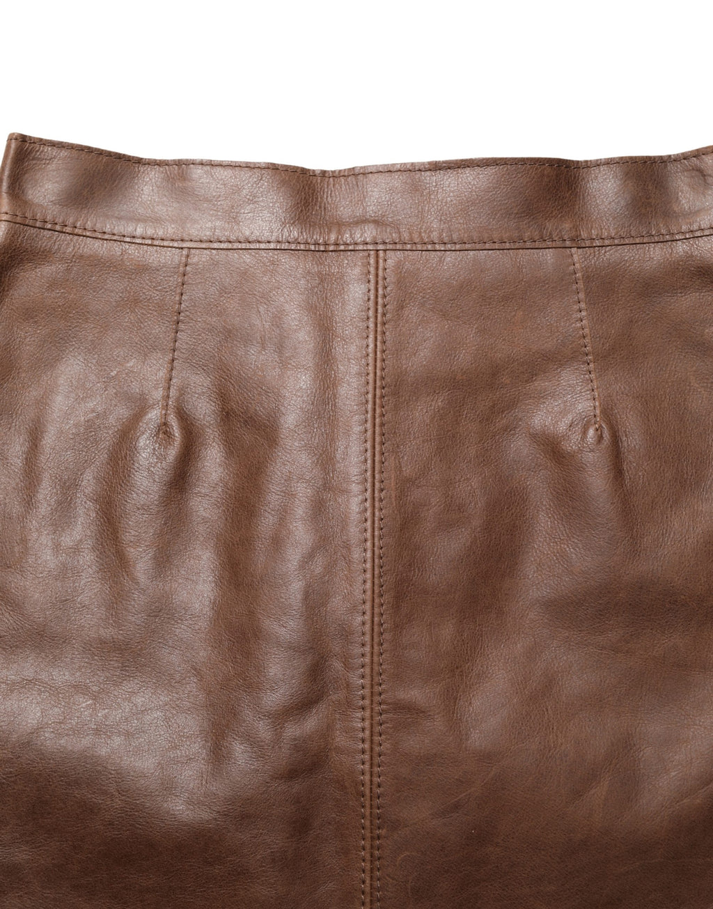 Brown Leather High Waist Bodycon Mini Skirt