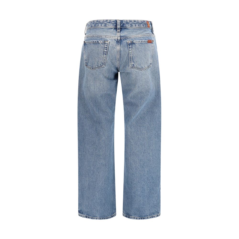 Blue Cotton Straight-Leg Jeans