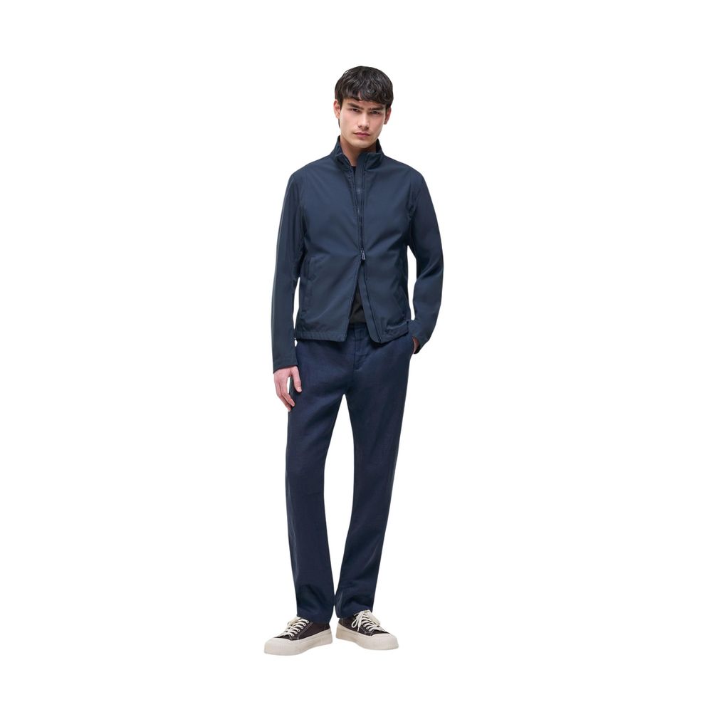 Blue Polyester Full-Length Jacket