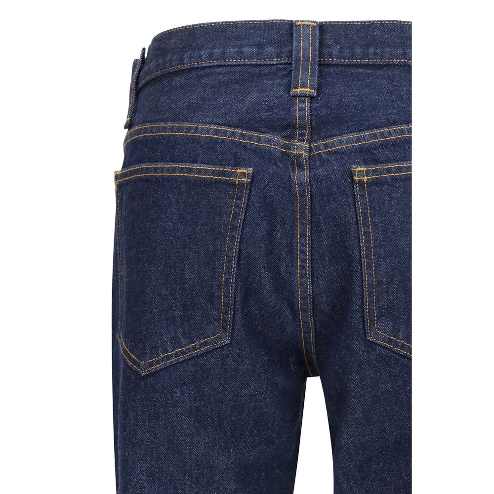 Blue Cotton Straight-Leg Jeans