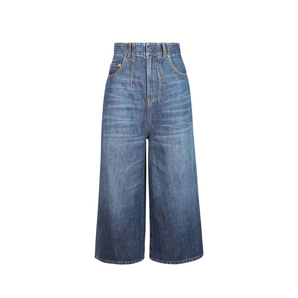 Blue Cotton High-Waisted Jean