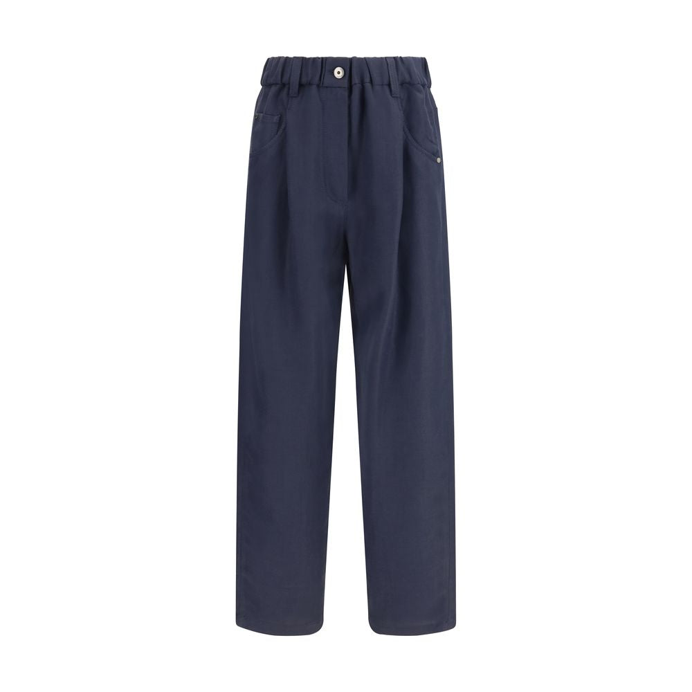 Blue Viscose Casual Pants