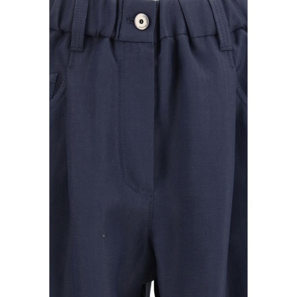 Blue Viscose Casual Pants