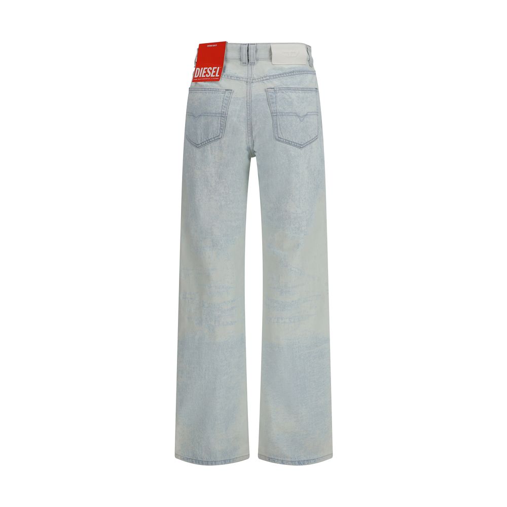 Blue Cotton Straight-Leg Jeans