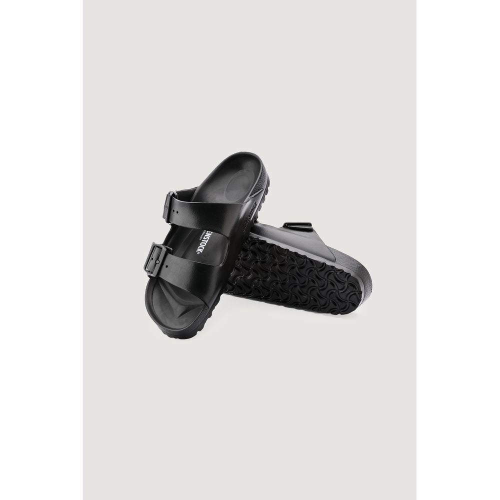 Black Polyester Flat Sandals