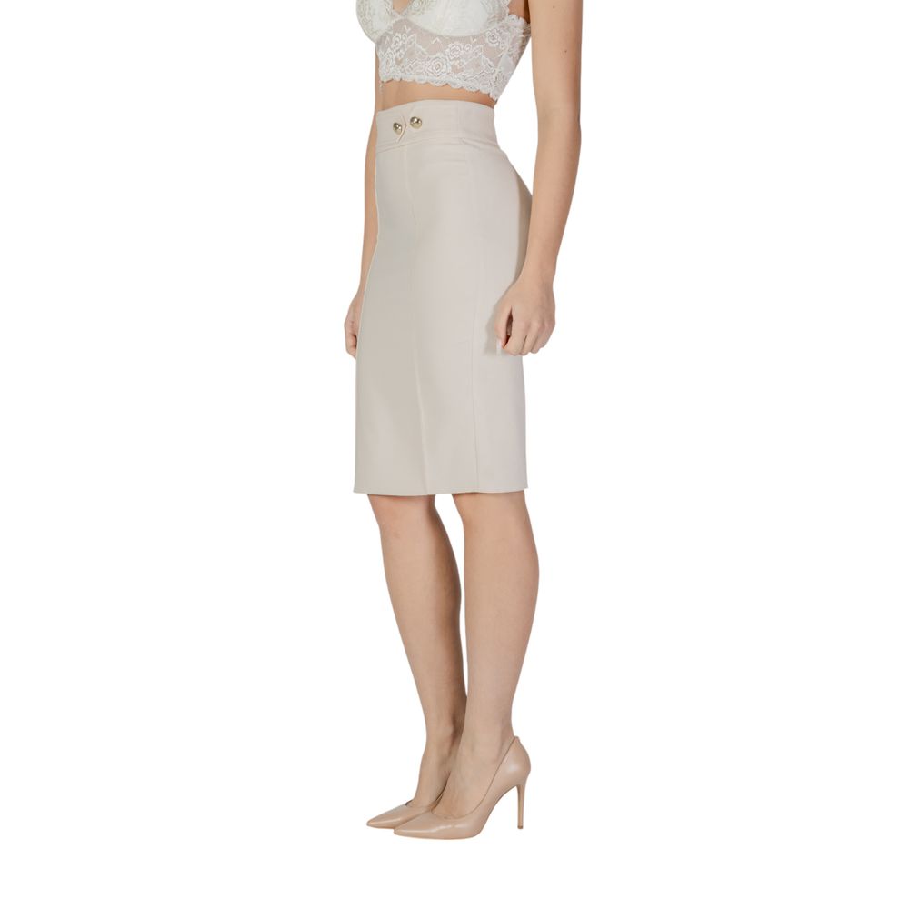 Beige Polyester Midi Skirt