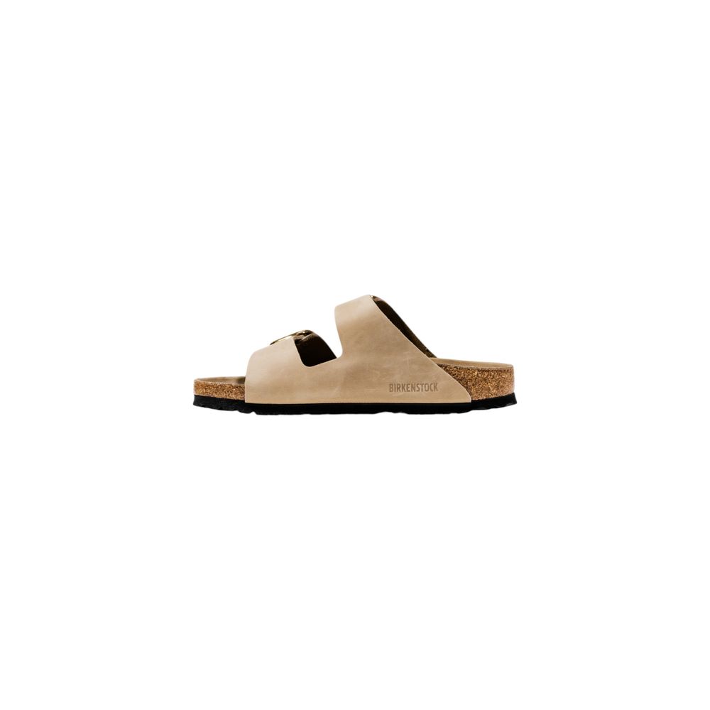 Beige Leather Flat Sandals
