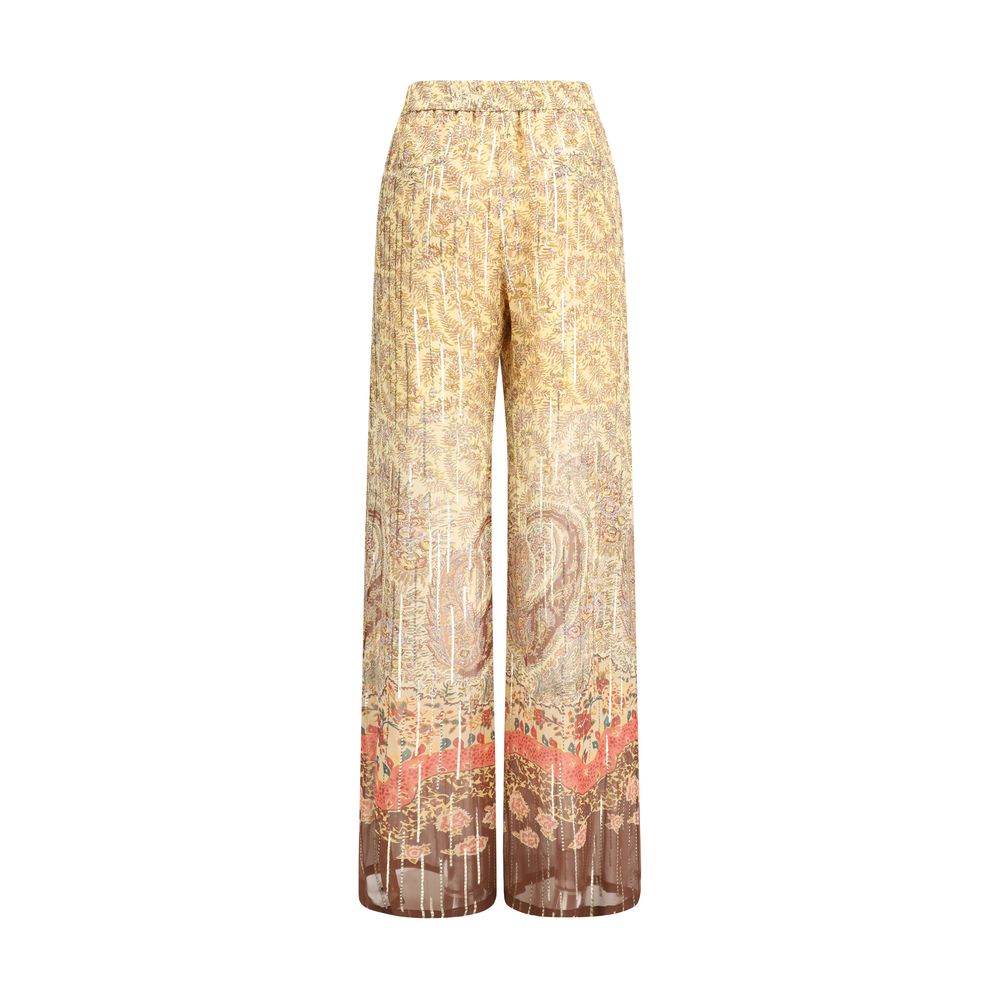 Multicolor Silk Casual Pants