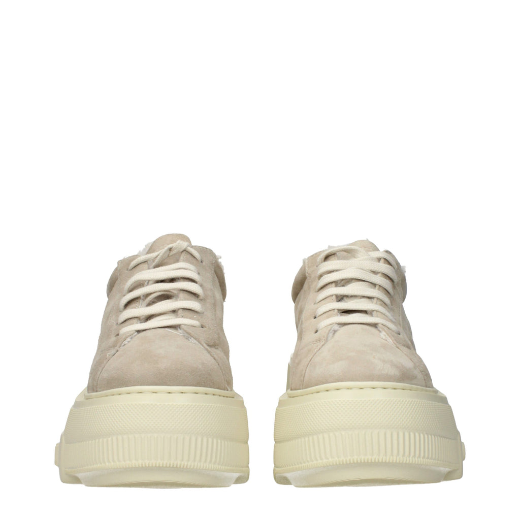 Beige Leather Chunky Sneakers