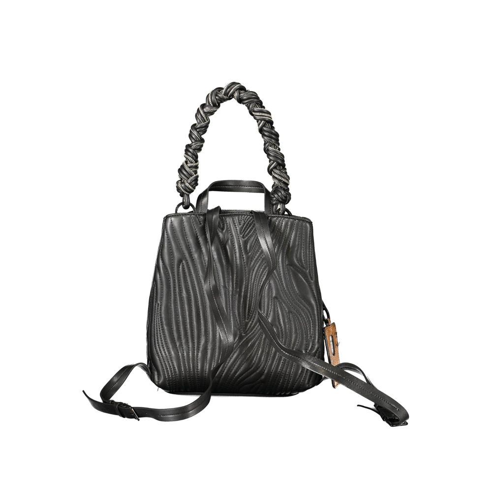 Black Polyurethane Women Mini Backpack