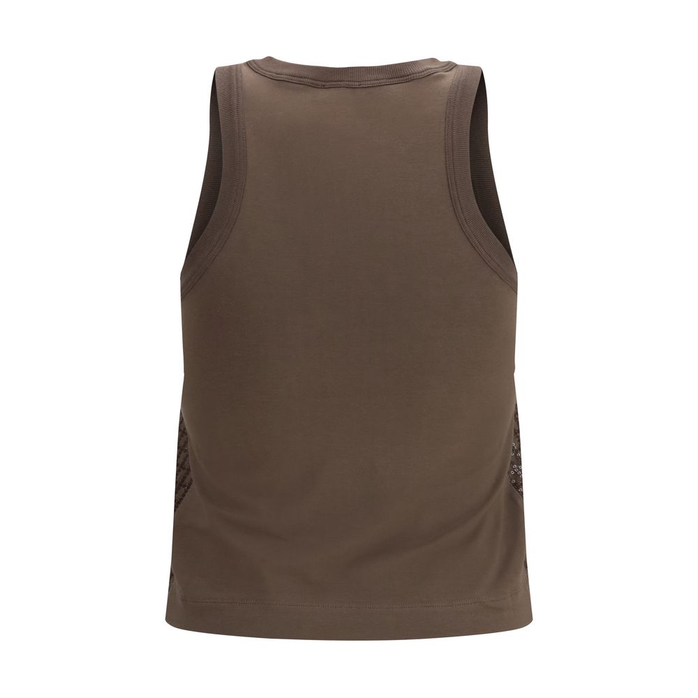 Brown Cotton Sleeveles T-Shirt