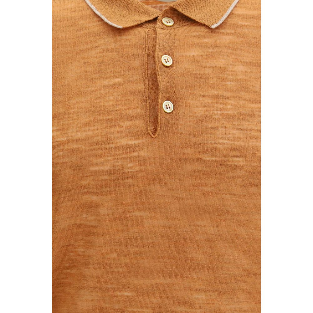 Orange Linen Polo Shirt