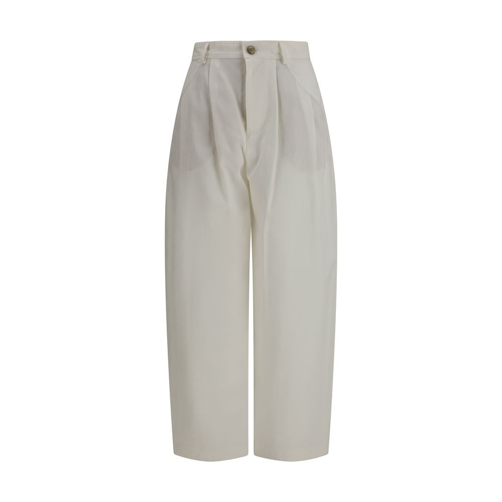 Beige Silk Casual Pants