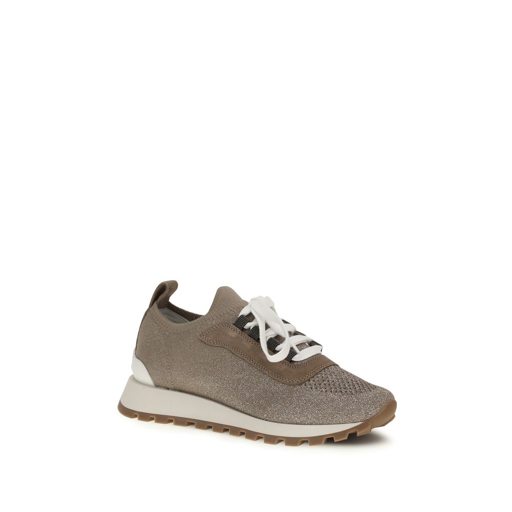 Beige Cotton Chunky Sneakers