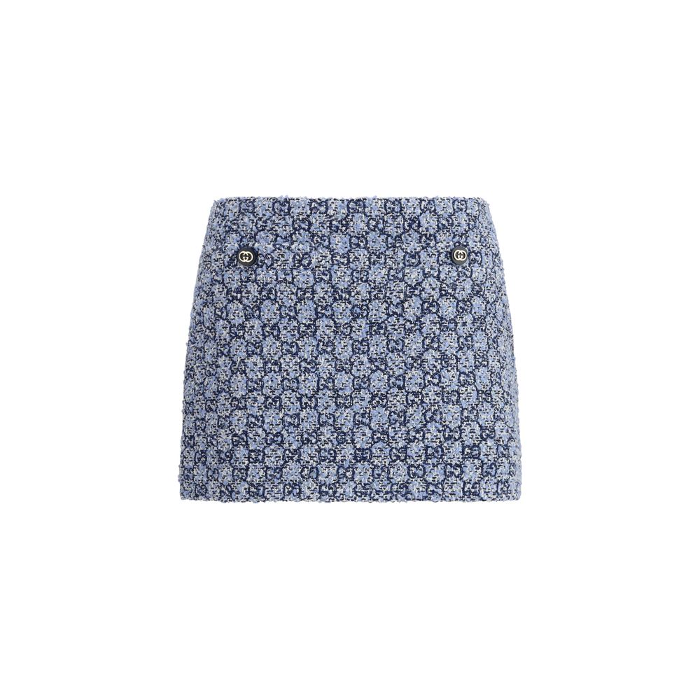 Blue Cotton Mini Skirt