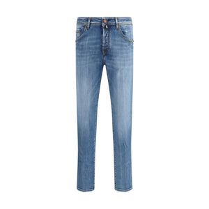 Blue Cotton Cropped Jeans