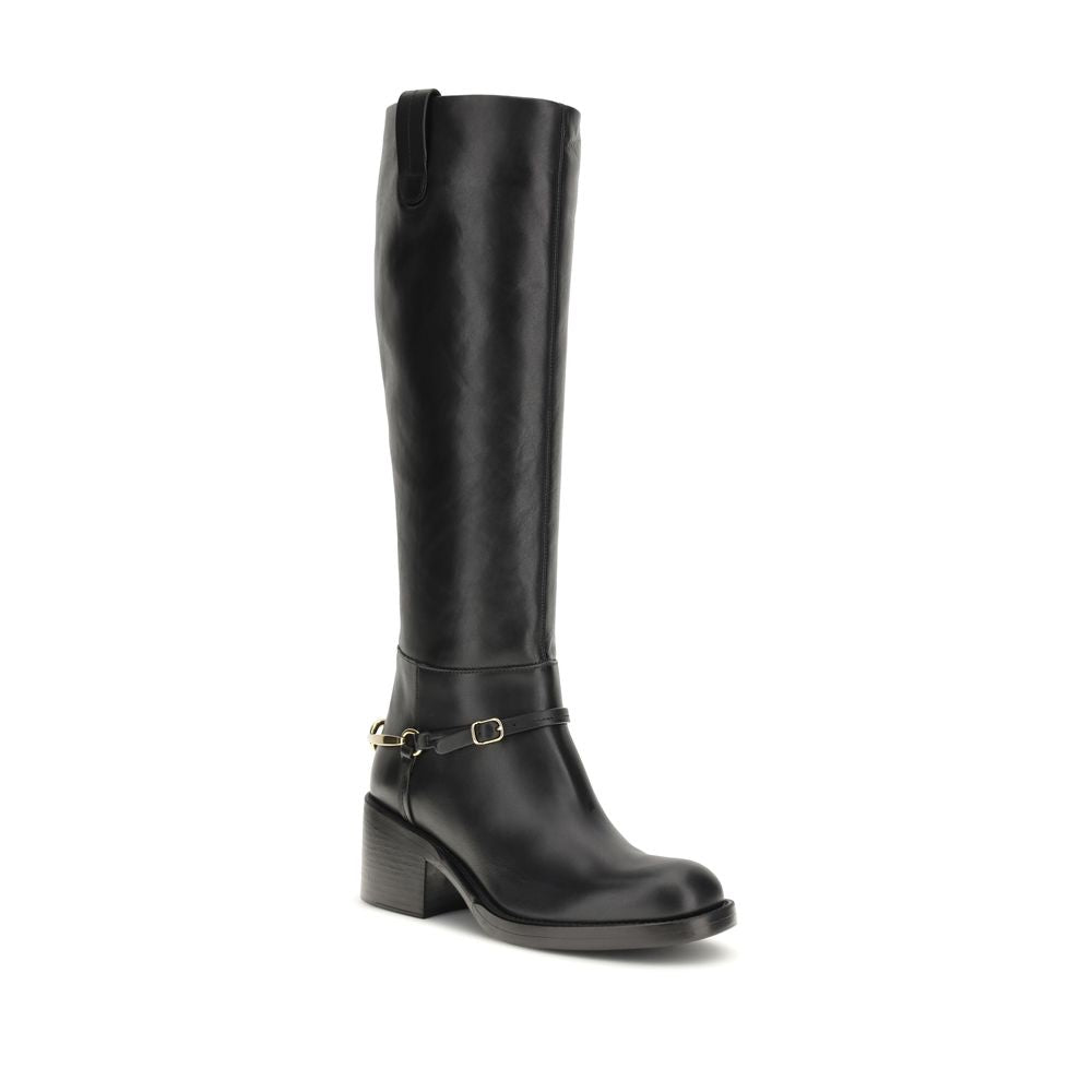 Black Calf Leather Bos Taurus Lace-Up Boots