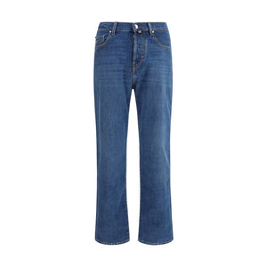 Blue Cotton Straight-Leg Jeans