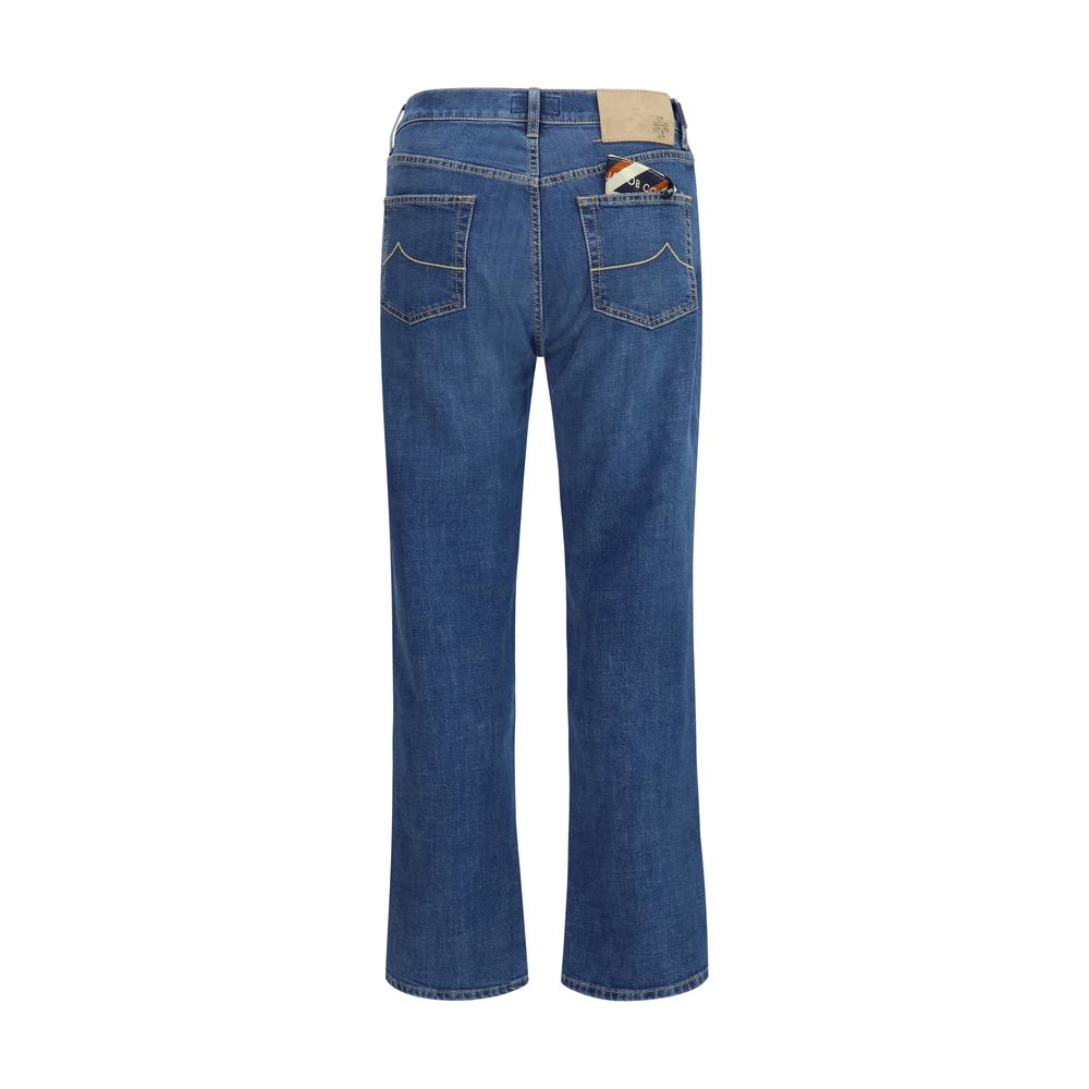 Blue Cotton Straight-Leg Jeans
