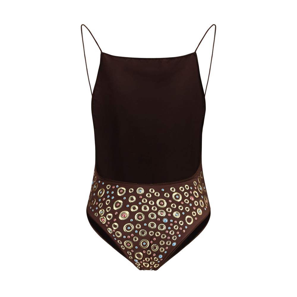 Brown Polyamide One-Piece Swimsuit