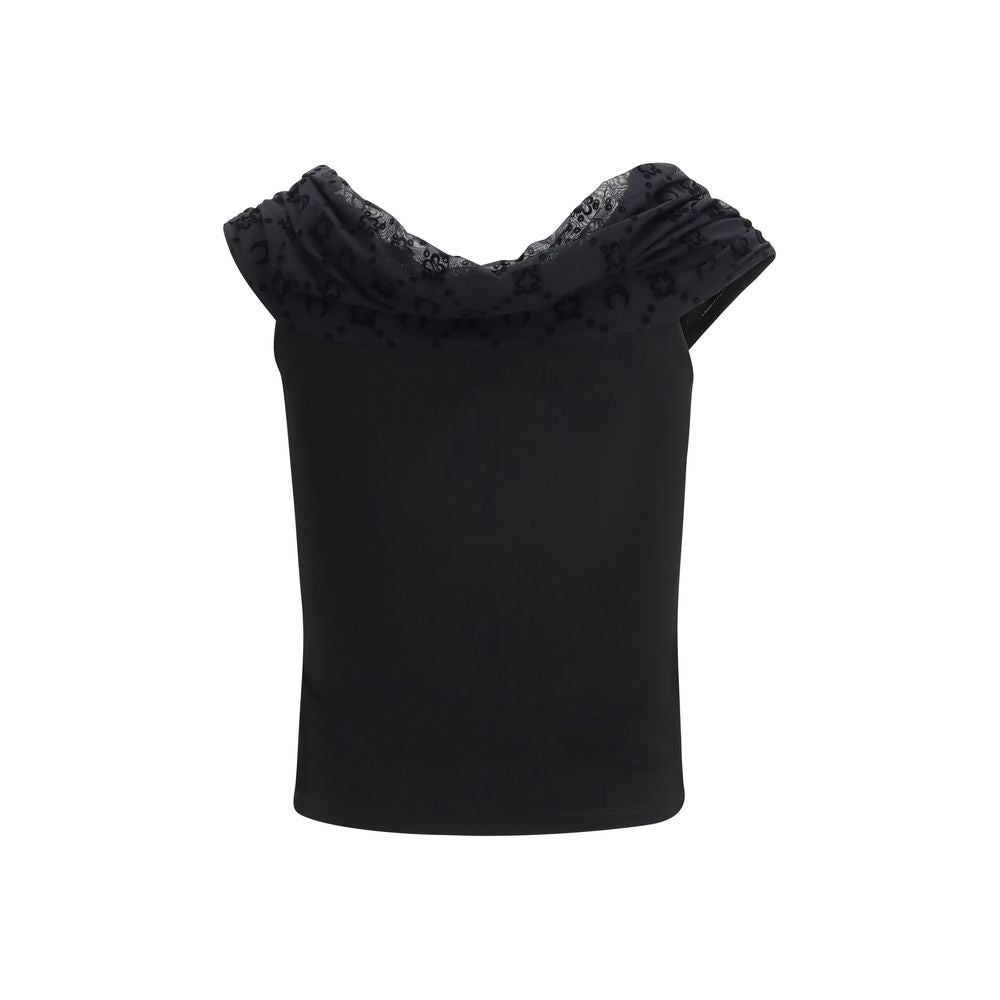 Black Viscose Sleeveles T-Shirt