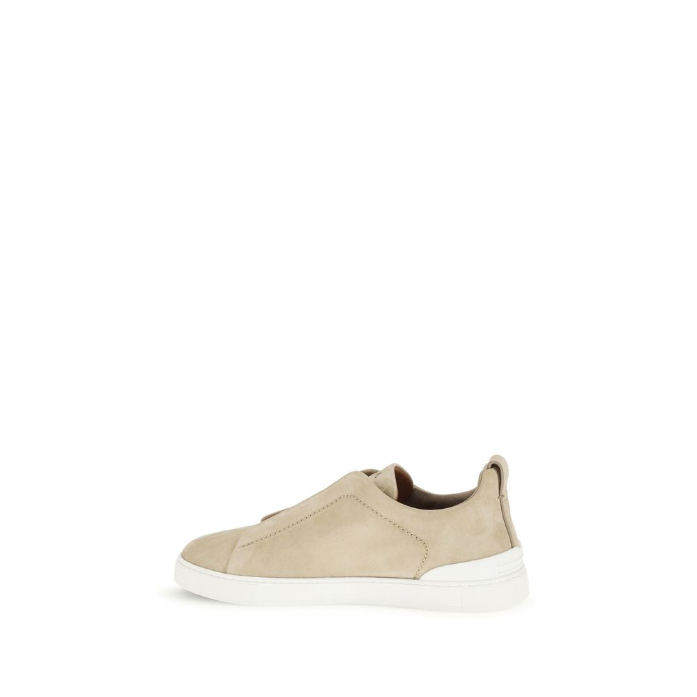 Beige Calf Leather Bos Taurus Low Top Sneakers