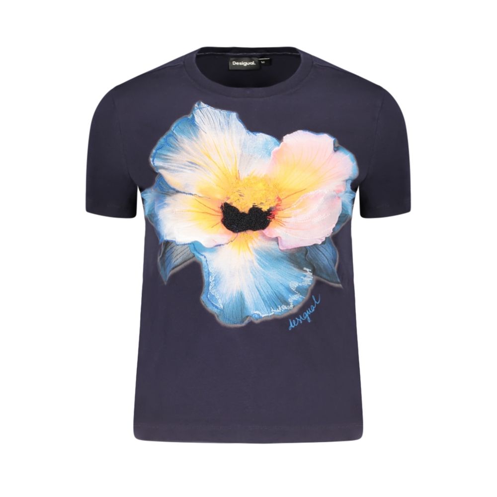 Blue Cotton Women T-Shirt