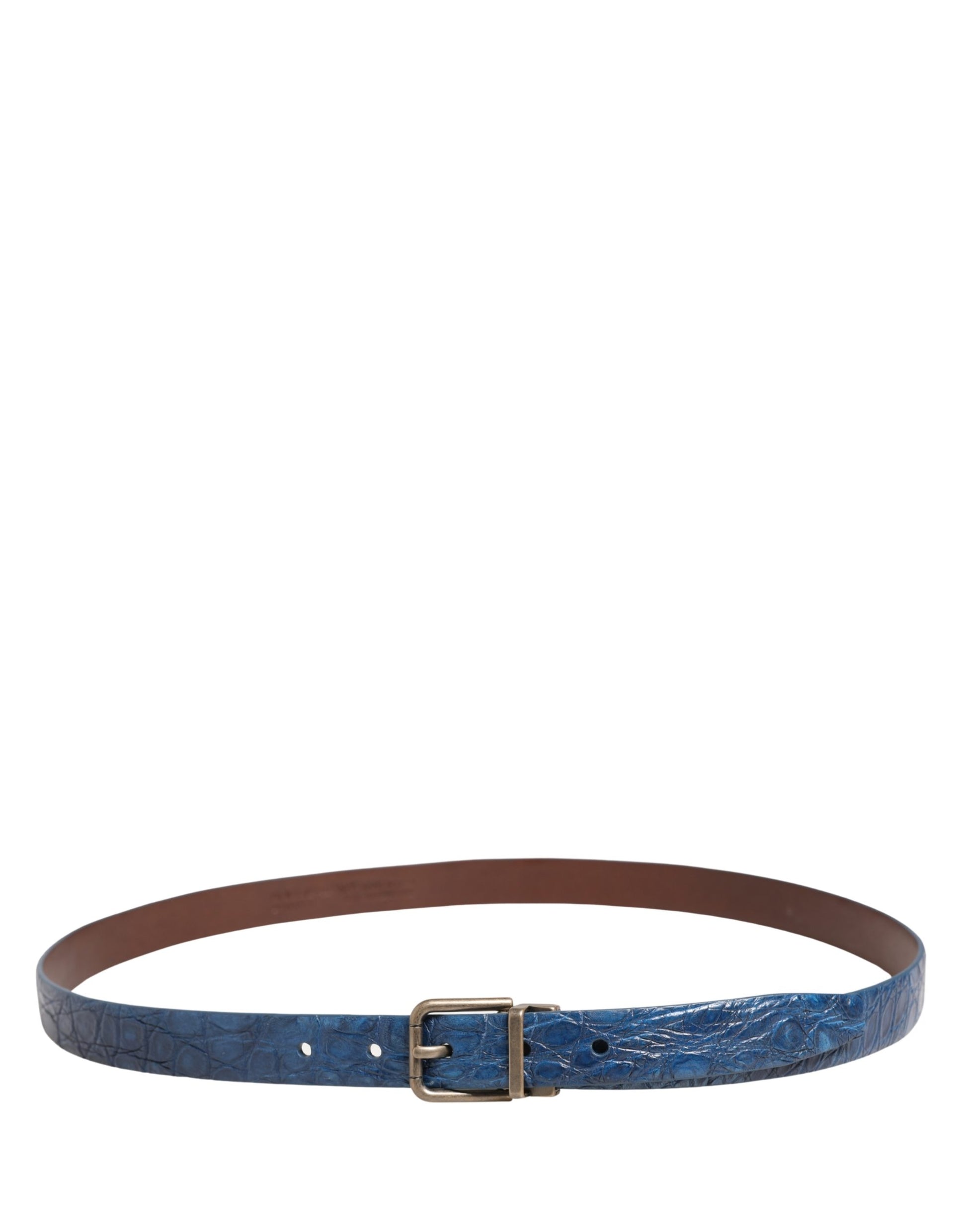 Navy Blue Leather Gold Tone Metal Buckle Belt