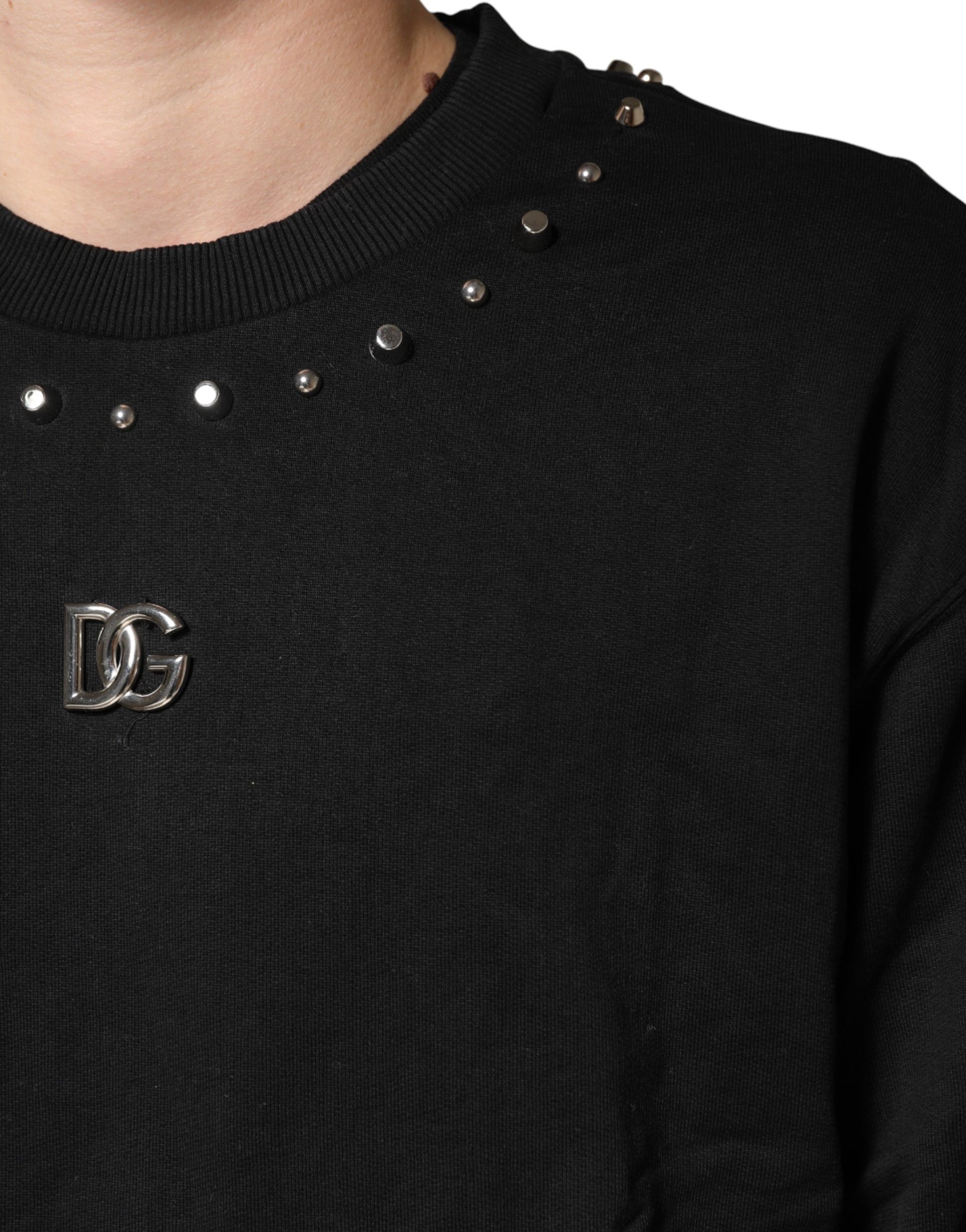 Black Embellished Cotton Sweatshirt Sweater