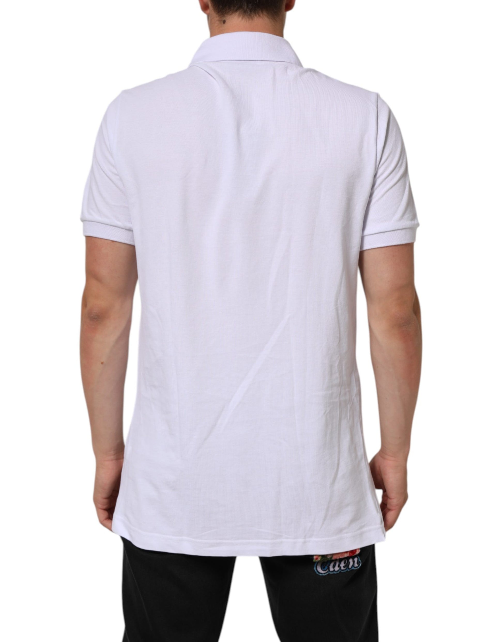 White Cotton Crest Embroidery Polo  T-shirt